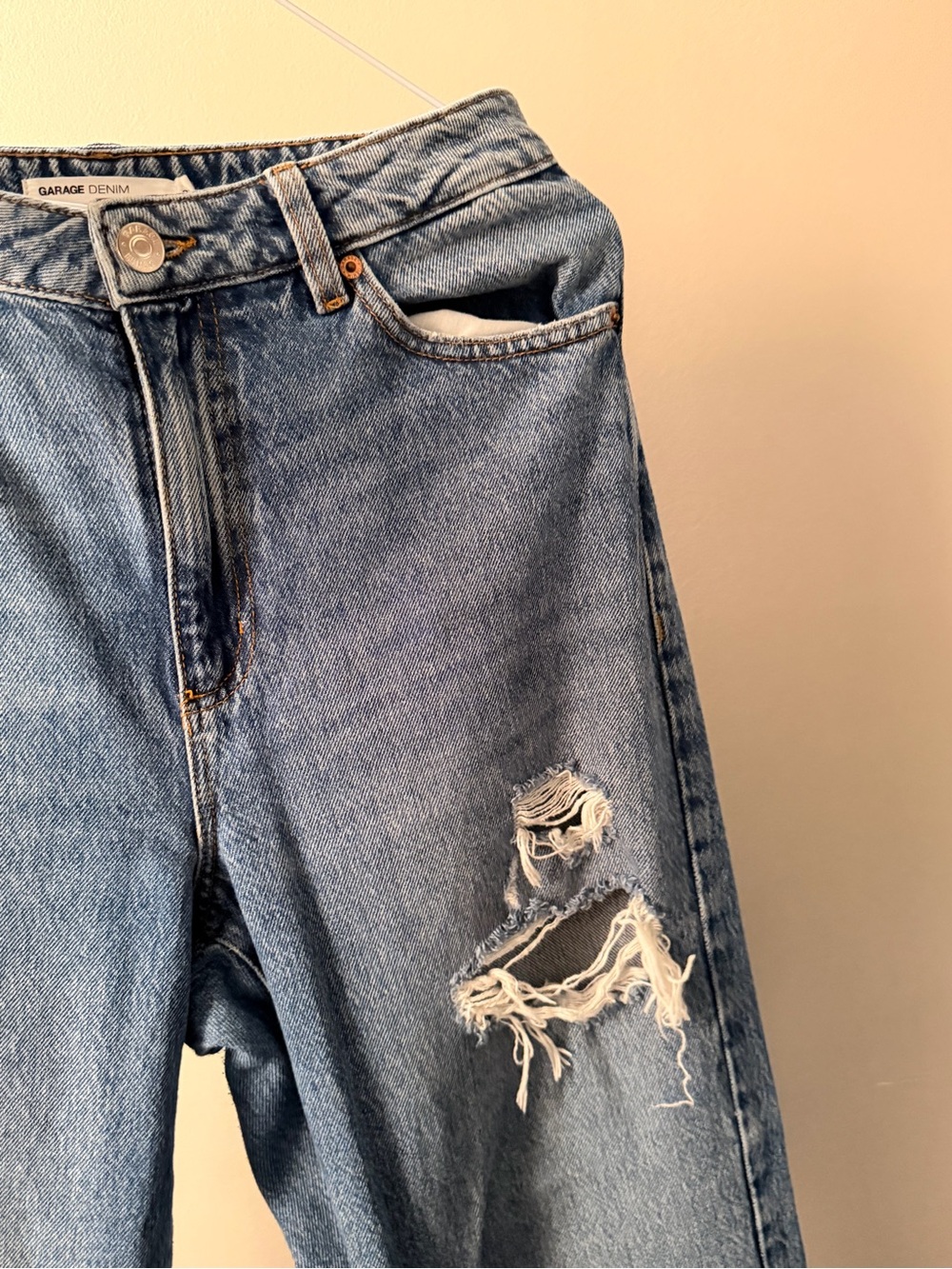 Garage Women's Straight Leg Ripped Blue Jeans